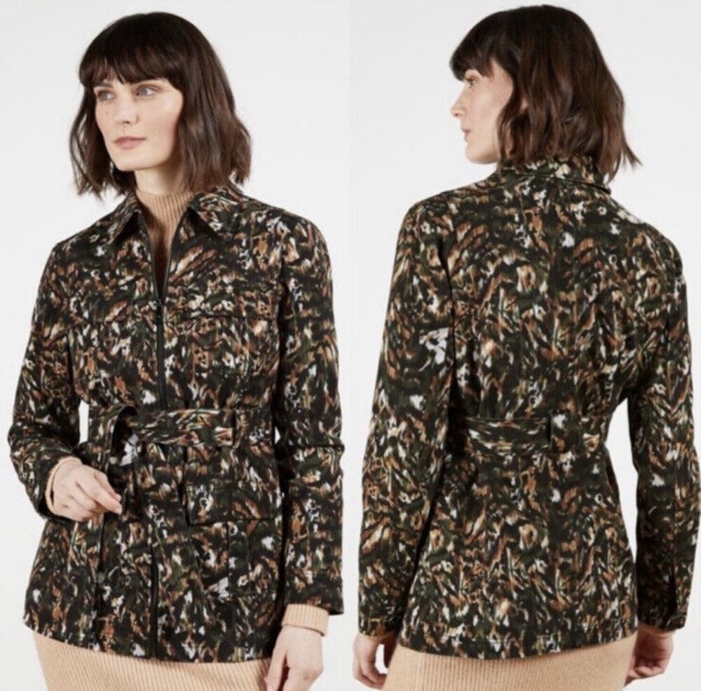 Ted Baker Cargo Denim Jacket Khaki Belted Collared Safari Utility US 4 NWT